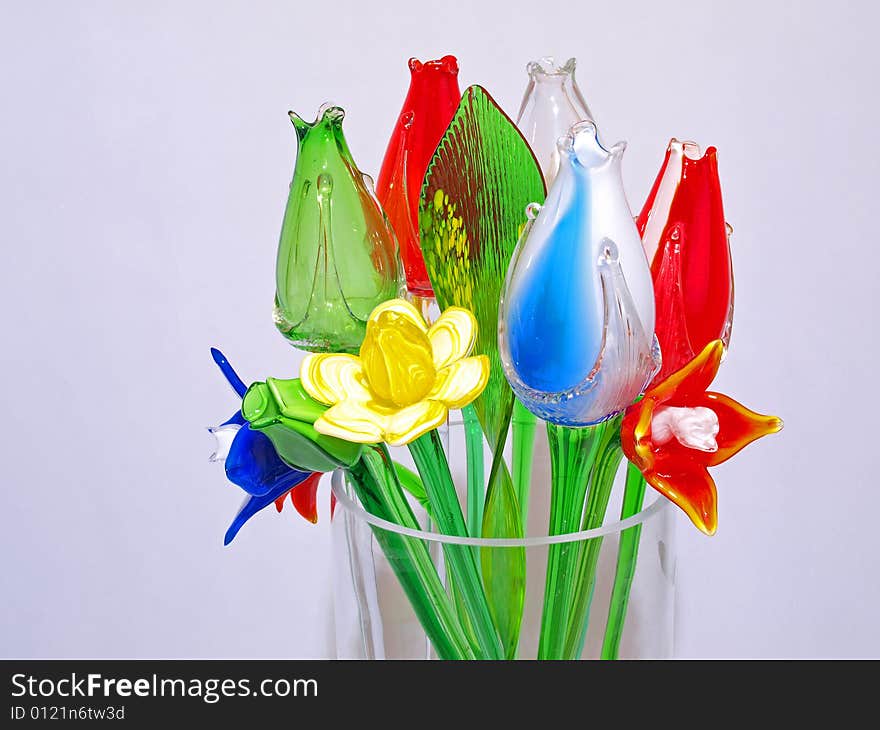 Colorful Crystal Flowers Clear Vase Top Section