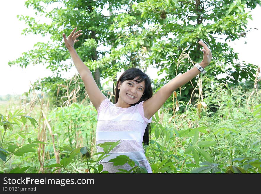 Girl enjoy and stretching in nature. Girl enjoy and stretching in nature