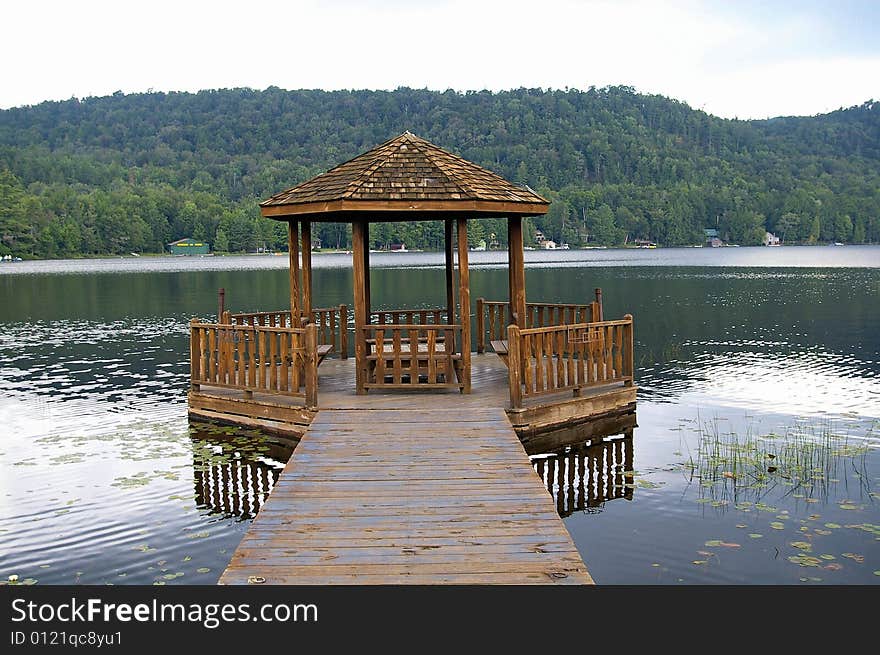 Gazebo Dock on Big Moose Lake in Adirondacks. Gazebo Dock on Big Moose Lake in Adirondacks