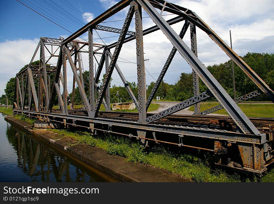 Swing Train Bridge along Canal. Swing Train Bridge along Canal