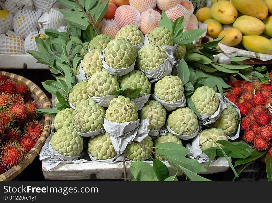 Fresh exotic custard apples at a fruit market in hanoi