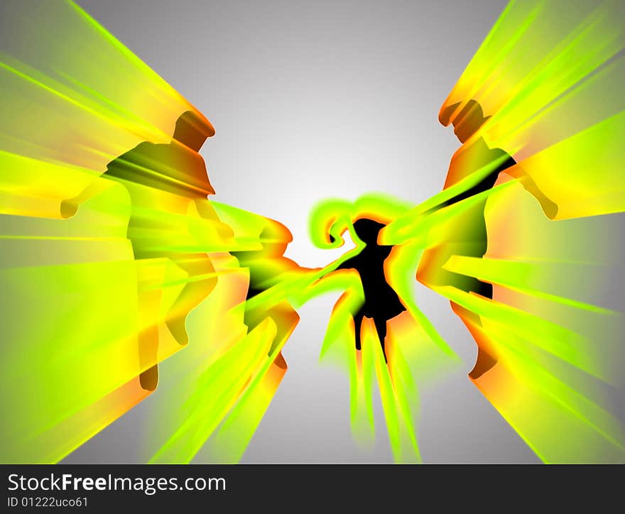 Jumping family silhouette with flames and colors. Jumping family silhouette with flames and colors