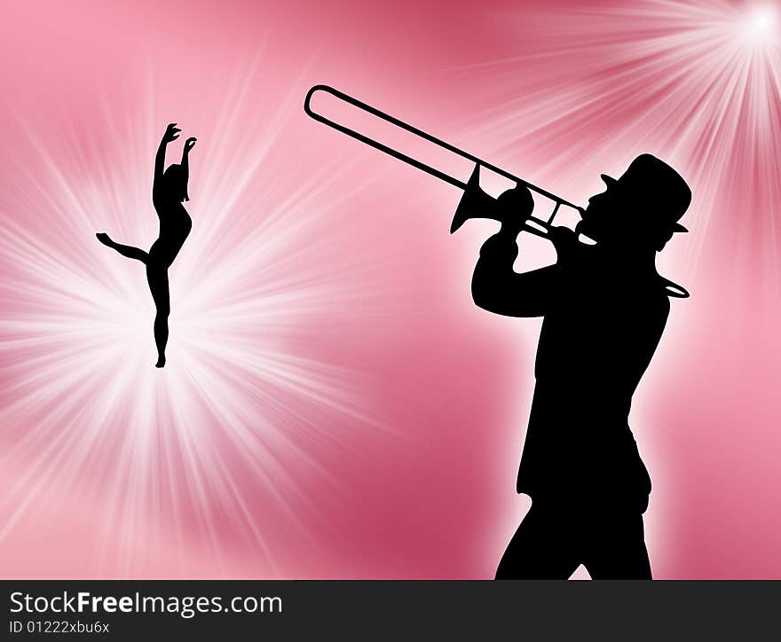 Trumpet player and woman dancer to represent music world. Trumpet player and woman dancer to represent music world