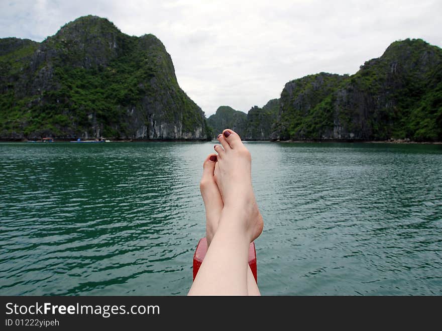 View from a junk boat while on vacation in ha long bay, vietnam