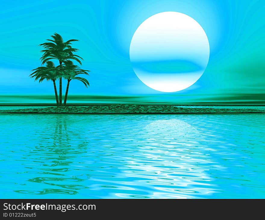 Sea landscape with a palm on the island. Sea landscape with a palm on the island