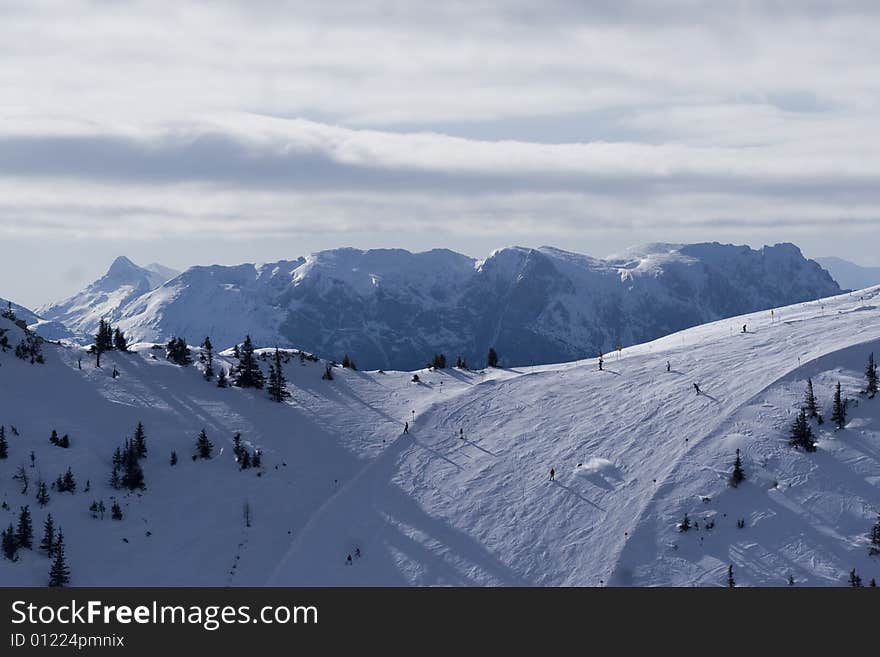 Skiers on the mountain range