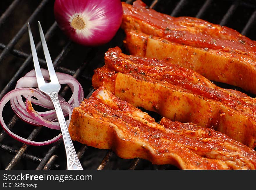 Grilled bacon with onion