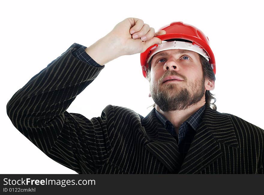 An image of a construction worker looking friendly. Isolated.