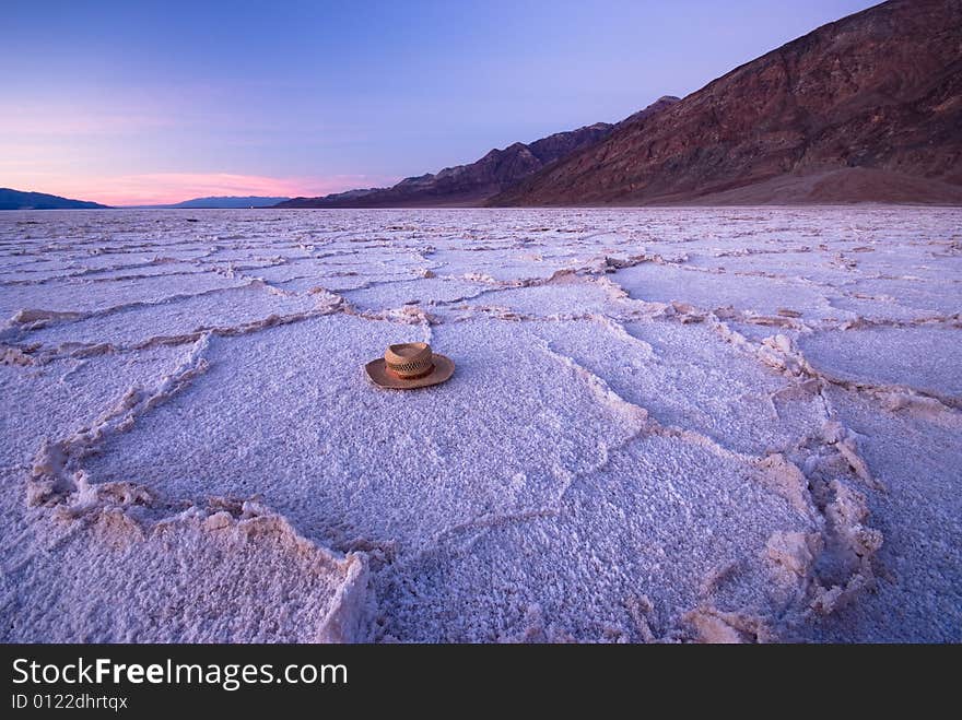 Lost hat at bad water, death valley