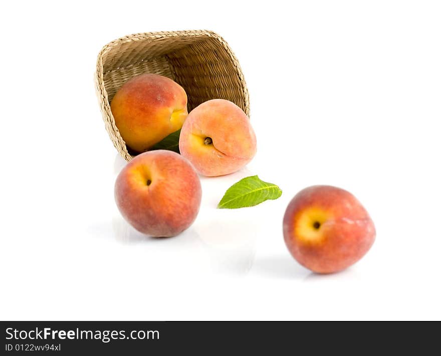 Ripe peaches falling from a basket