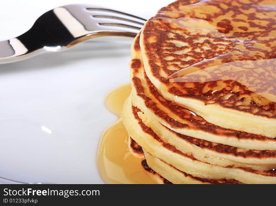 Pile of american pancakes with syrup. Pile of american pancakes with syrup