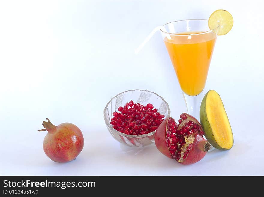 Still life with fruits & fruits juice on white background. Still life with fruits & fruits juice on white background.