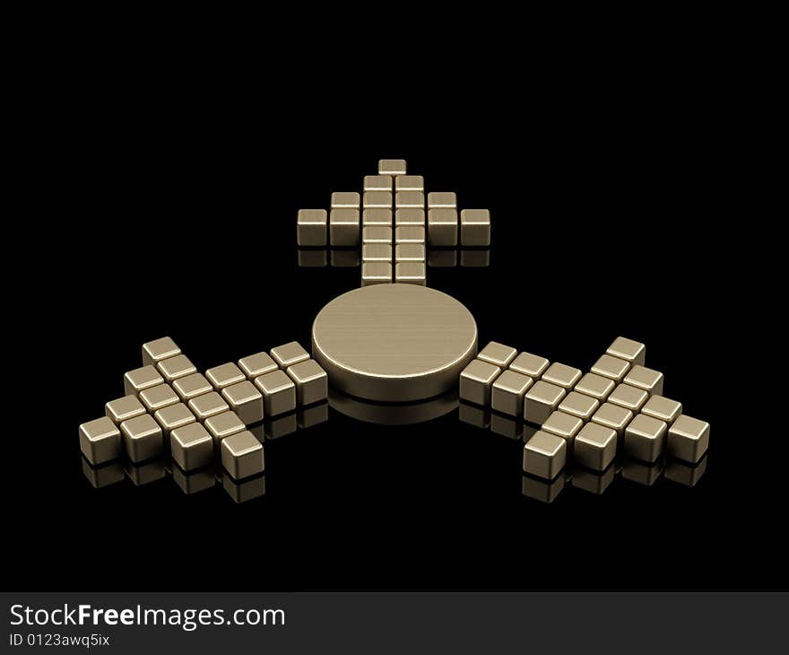 3d golden arrow isolated on a black background