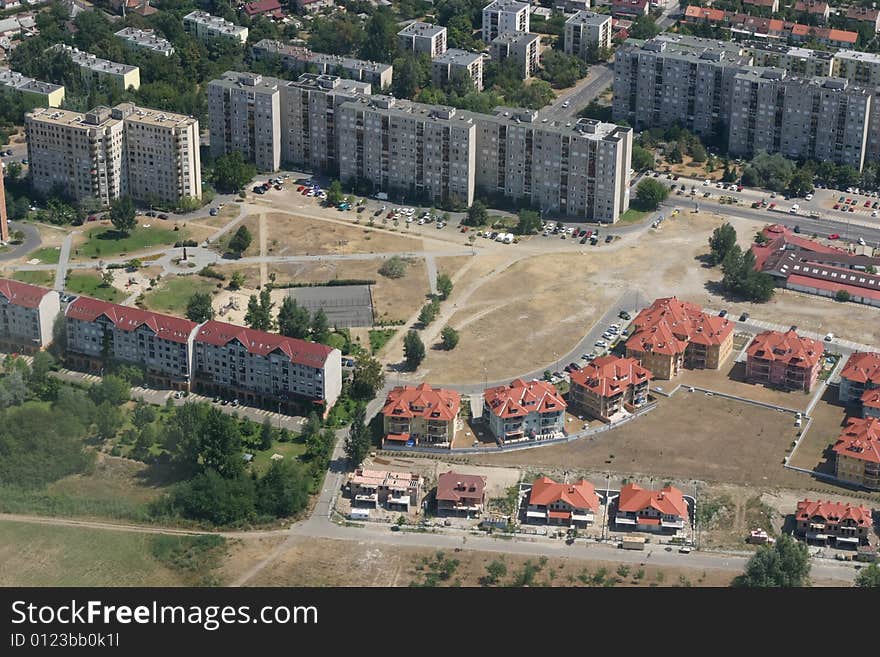 Aerial view of suburb of Budapest, Hungary, Central Europe. Aerial view of suburb of Budapest, Hungary, Central Europe