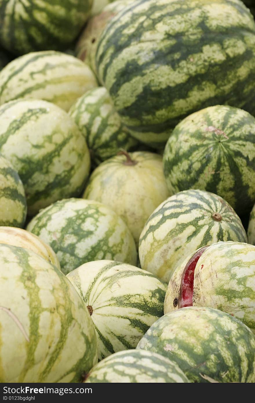 A lot of streaked rot melons. A lot of streaked rot melons