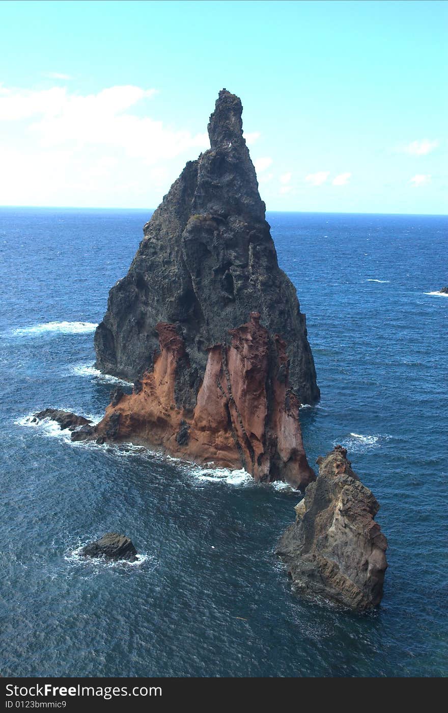 Rock in the middle of the Atlantic Ocean near the coast of Madeira.