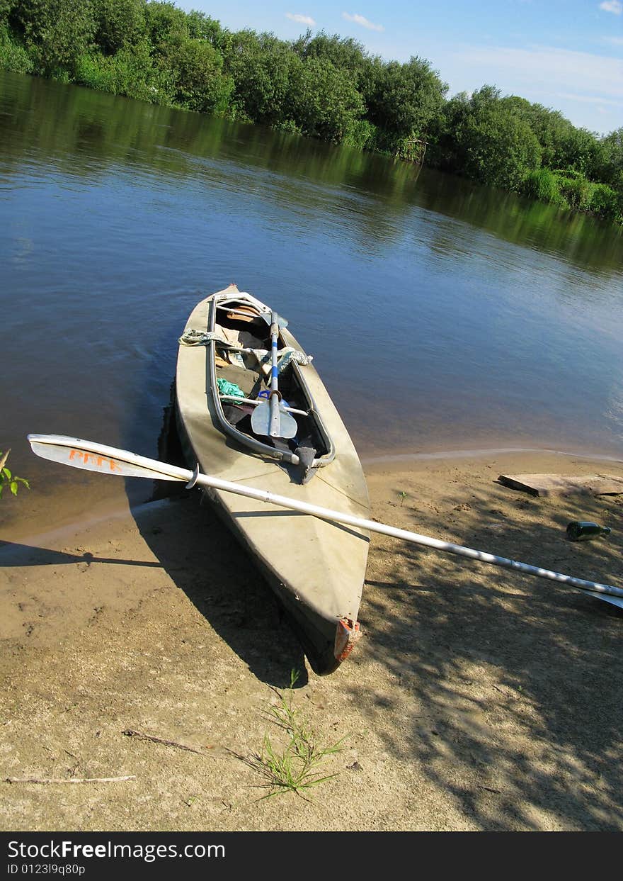 View of nice  river and kayak