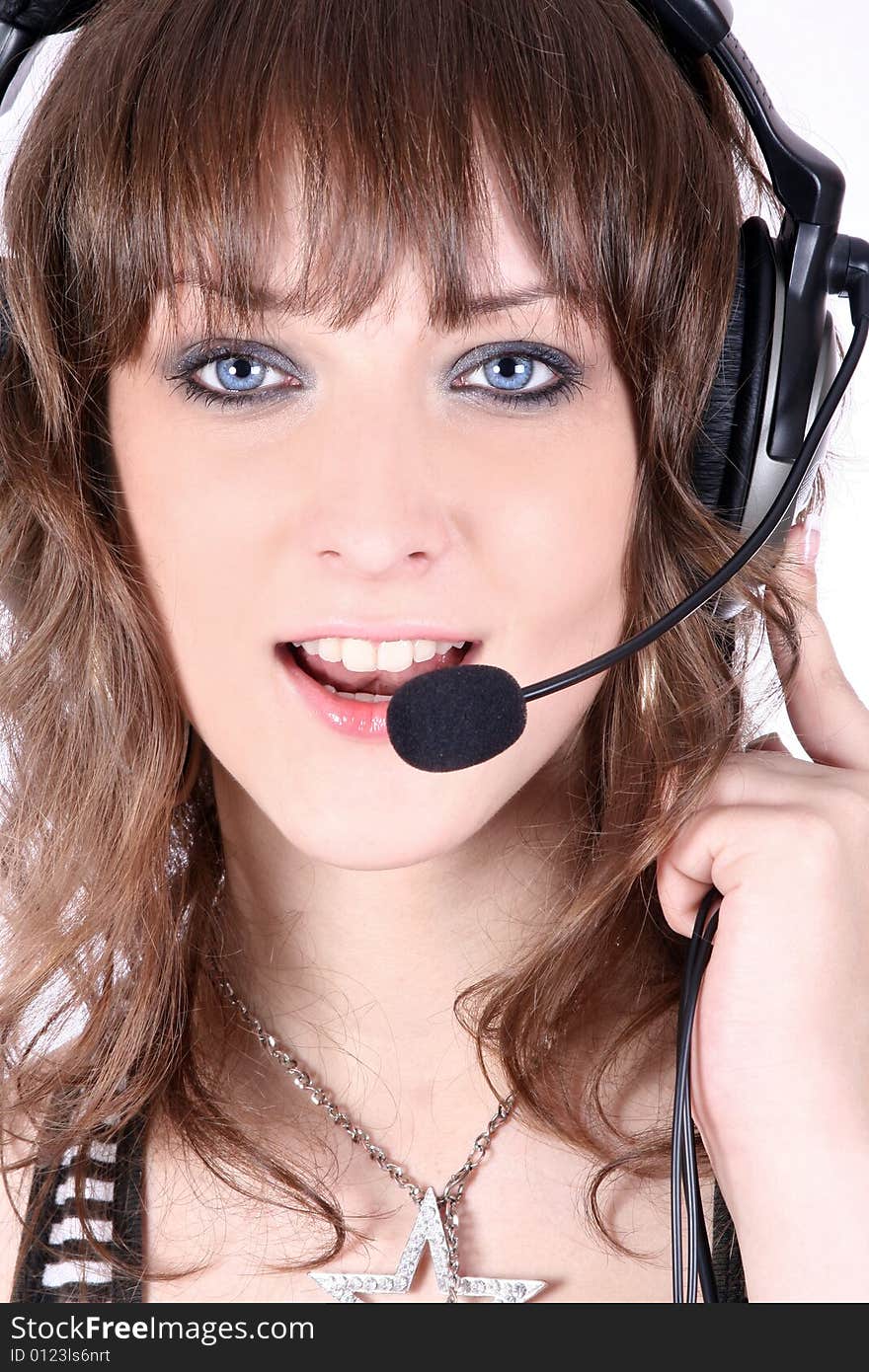 Pretty Girl With Headphones And Microphone