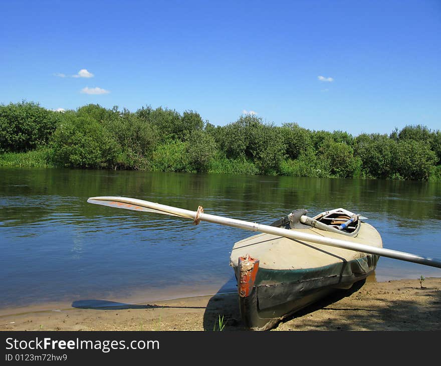 View of nice  river and kayak