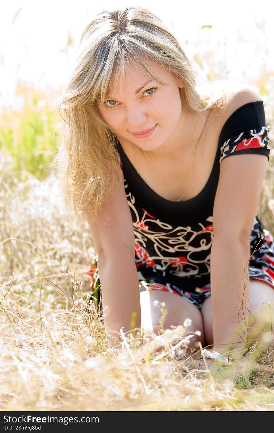 Pretty young girl on summer meadow. Pretty young girl on summer meadow