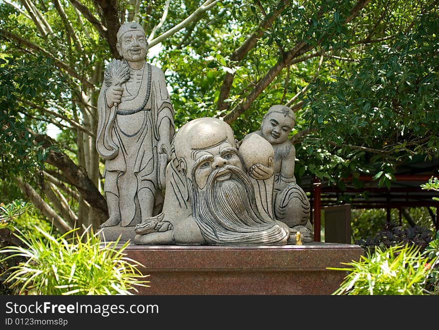 The statue in the traditional Chinese style. The statue in the traditional Chinese style