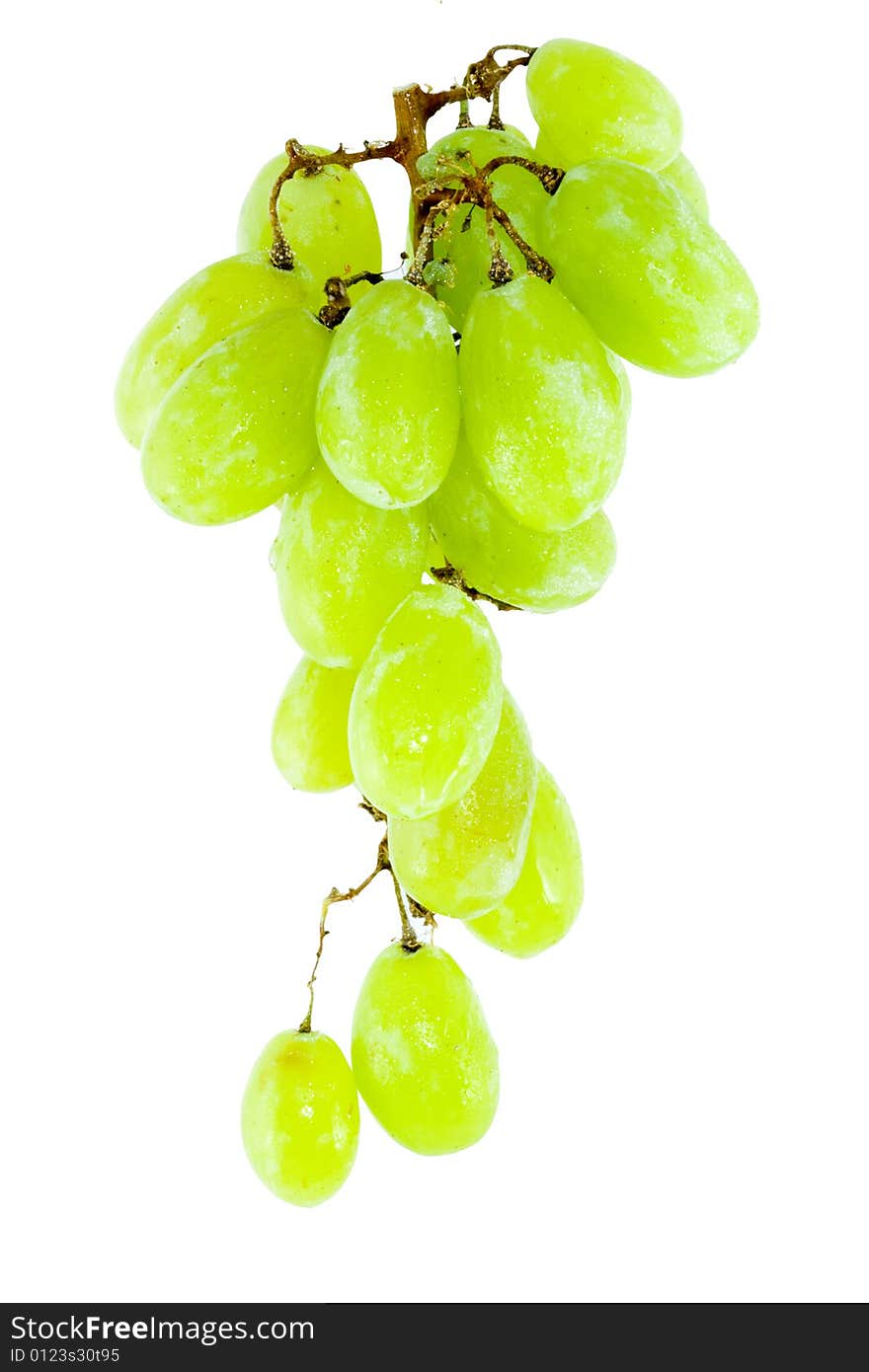 Detail of a bunch of grapes on the white background