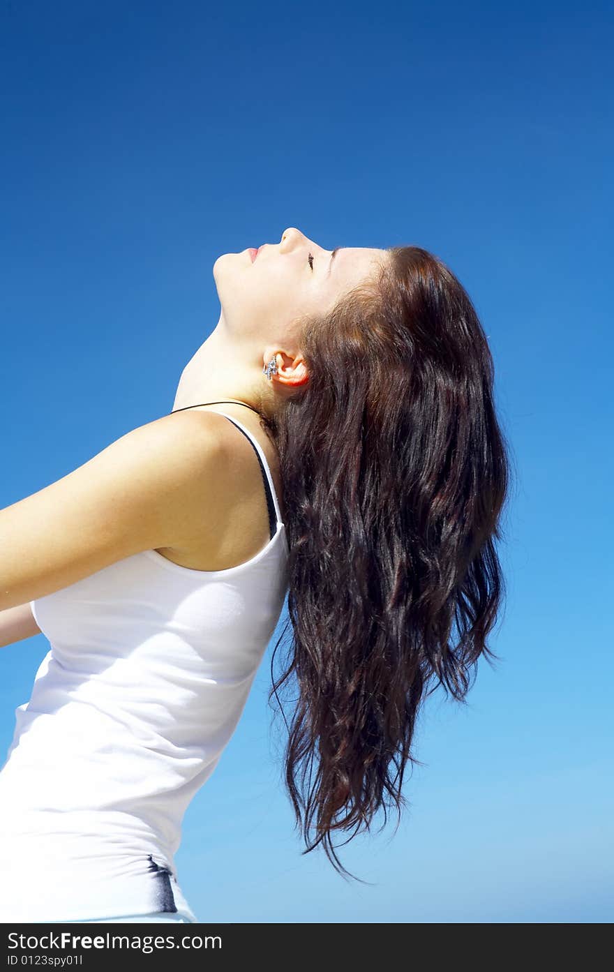 View of  nice young  gorgeous female in summer environment. View of  nice young  gorgeous female in summer environment