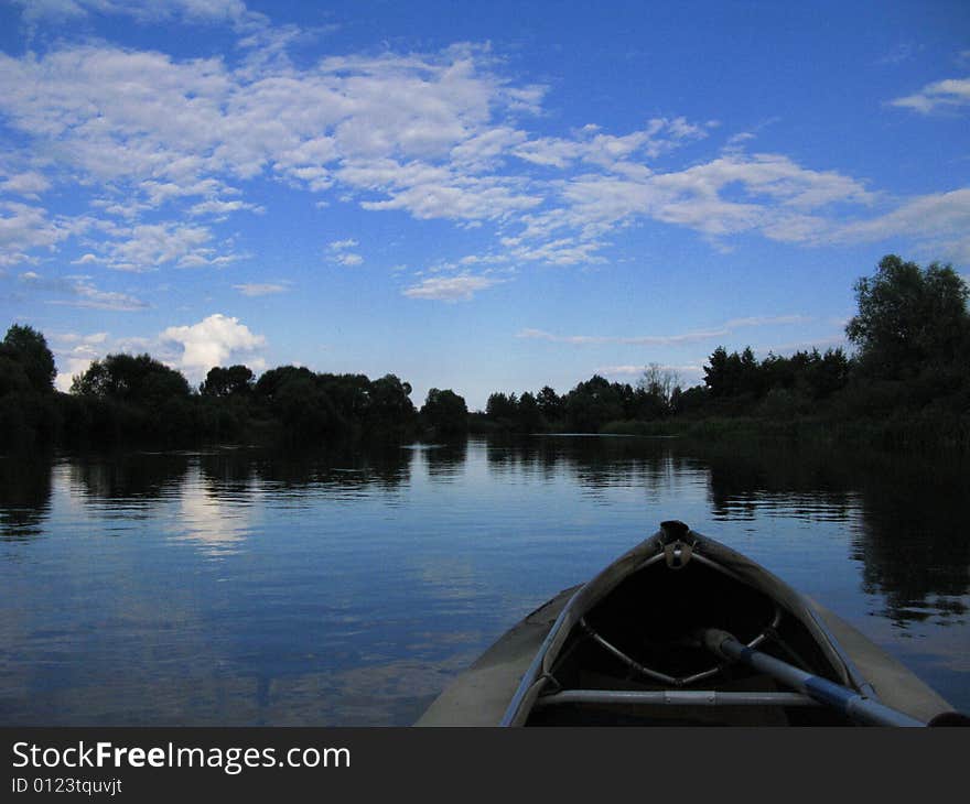 View of nice  river and kayak