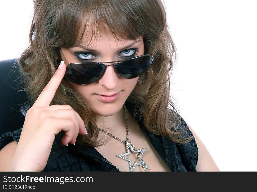 Pretty girl with sunglasses, isolated on white

If you wish, please look other photos with the same model.