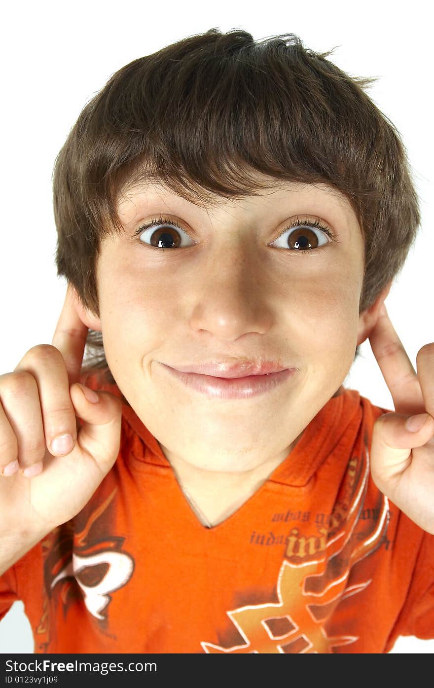 Young boy on the white background