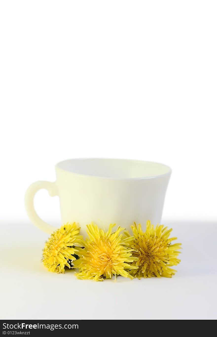 Cup and flowers isolated on white for your design