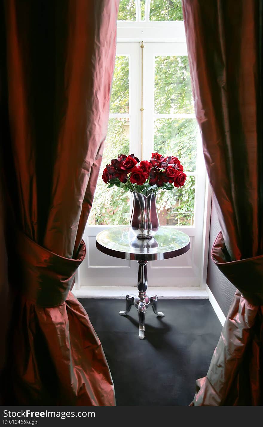 Rose bouquet on table in interior. Rose bouquet on table in interior