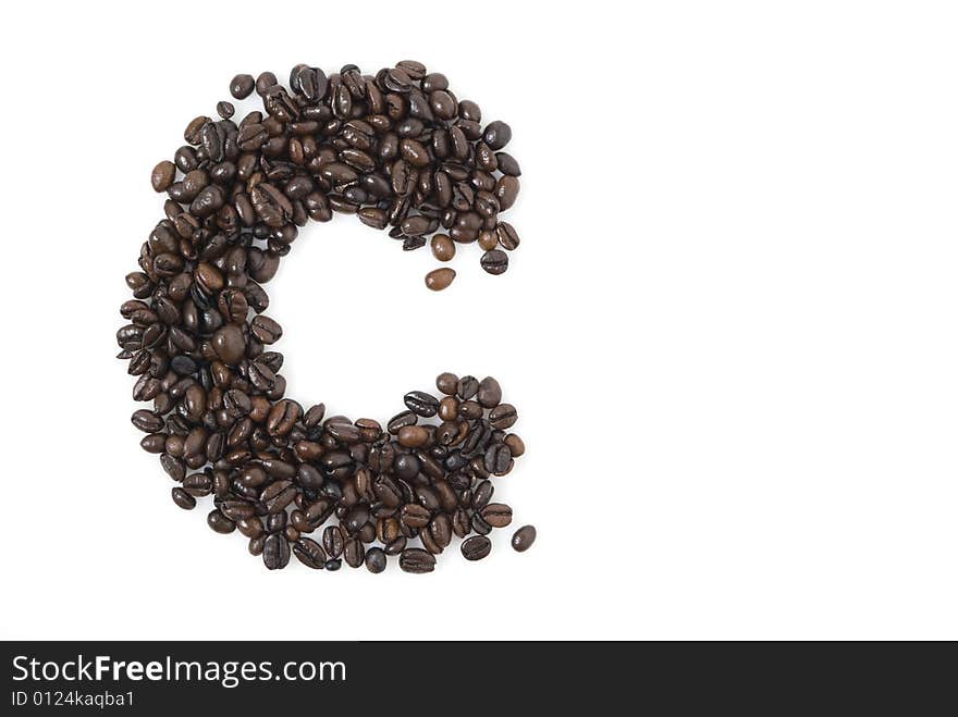 Closeup shot of letter C for coffee, shot against white background. Closeup shot of letter C for coffee, shot against white background