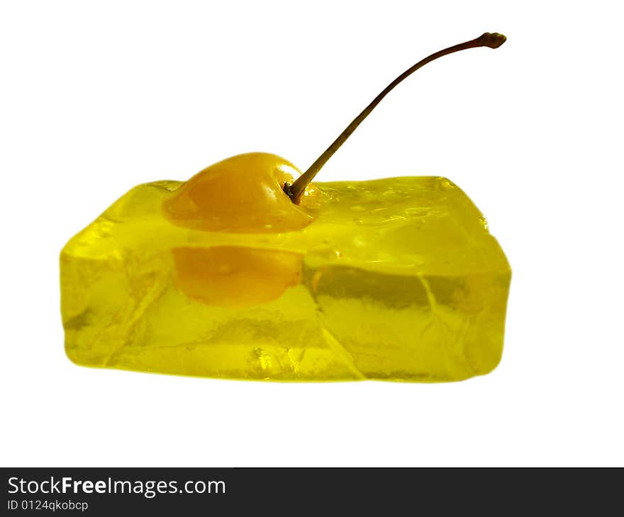 Yellow cherry frosen in jelly