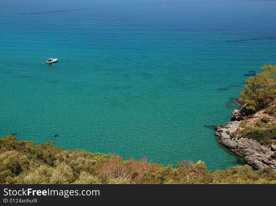 Blue bay and boat