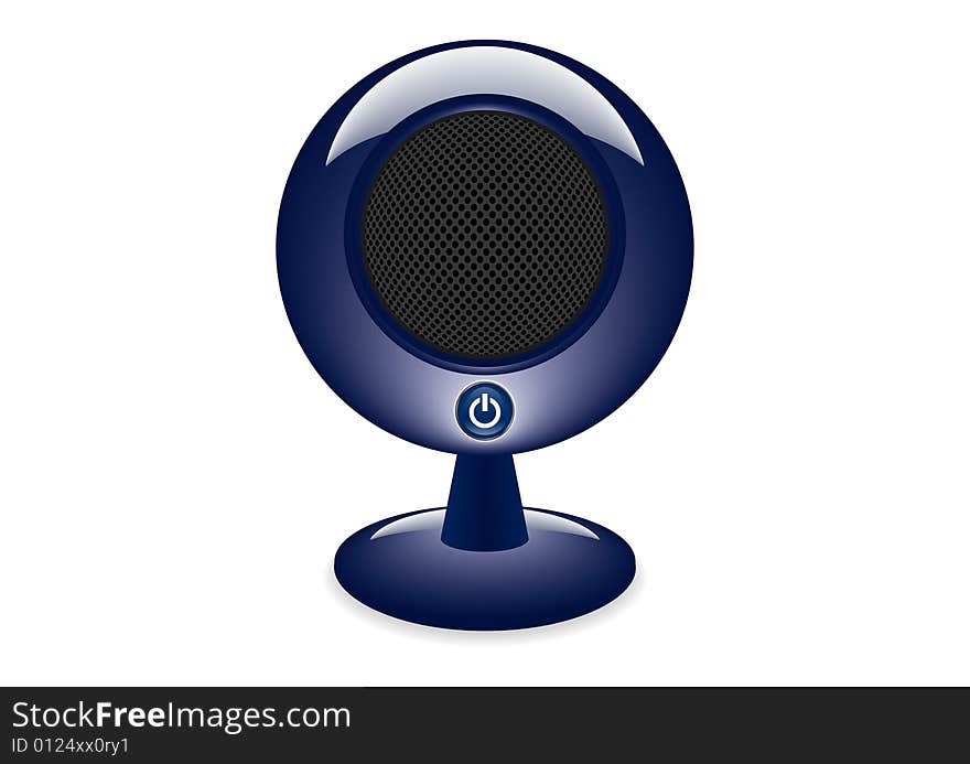 A blue desktop speaker isolated on a white background