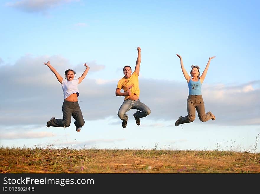 Happy colorfool jumping people outdoors. Happy colorfool jumping people outdoors