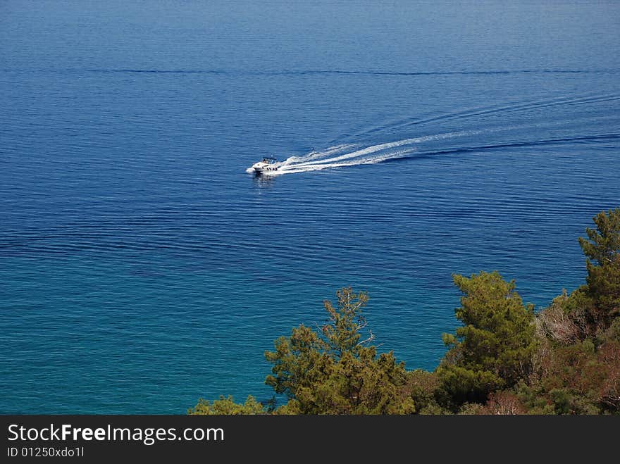 Blue bay and boat