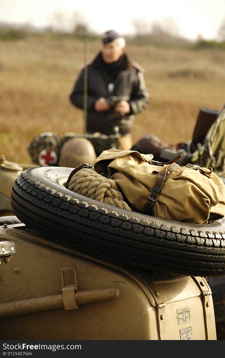 Helmet and gun on the motor-cycle. Helmet and gun on the motor-cycle