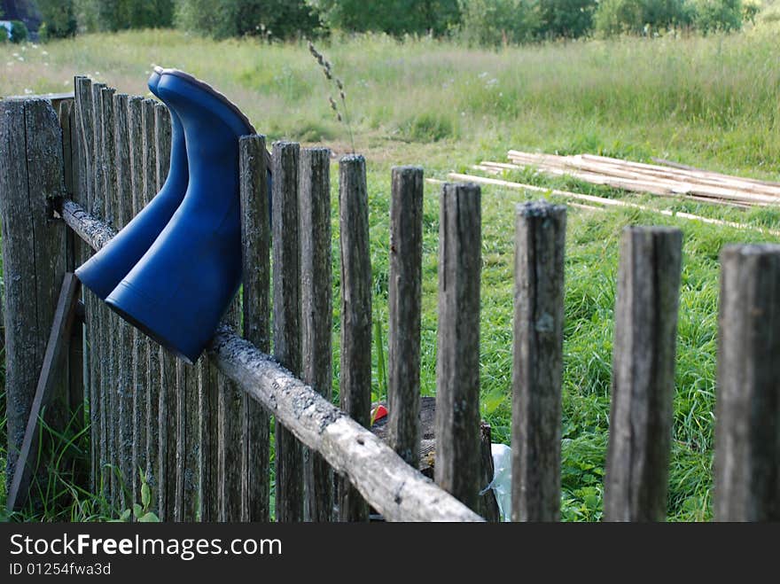 Wooden fence in the village