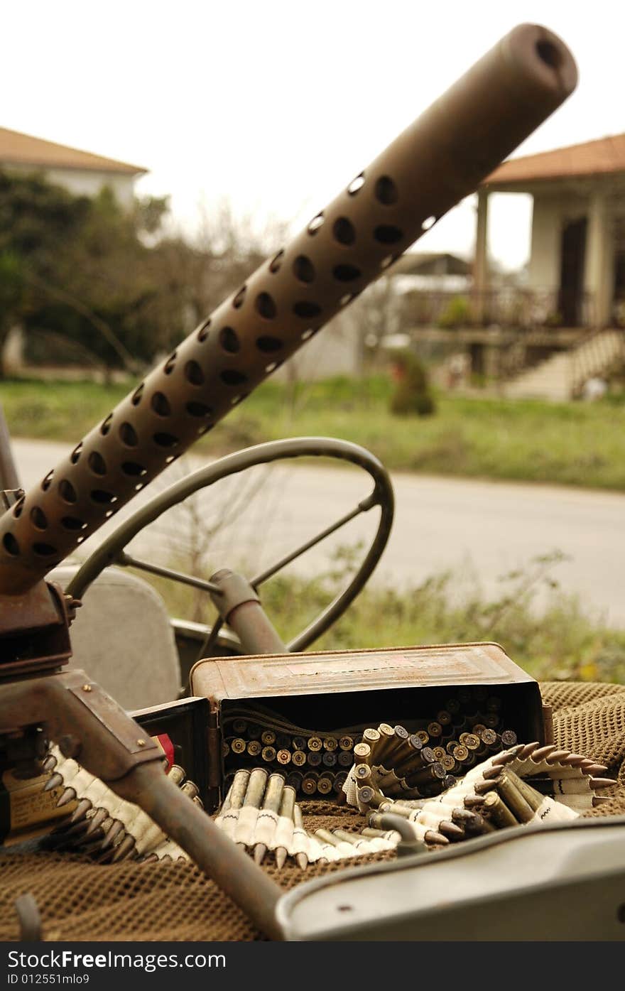 Helmet and gun on the motor-cycle. Helmet and gun on the motor-cycle