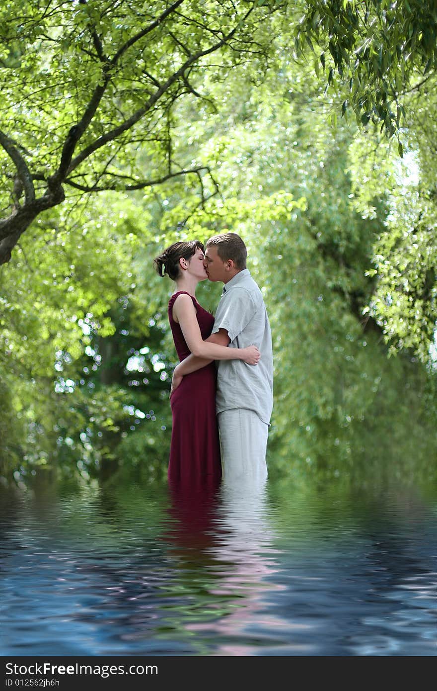 Loving couple walking in park. Loving couple walking in park