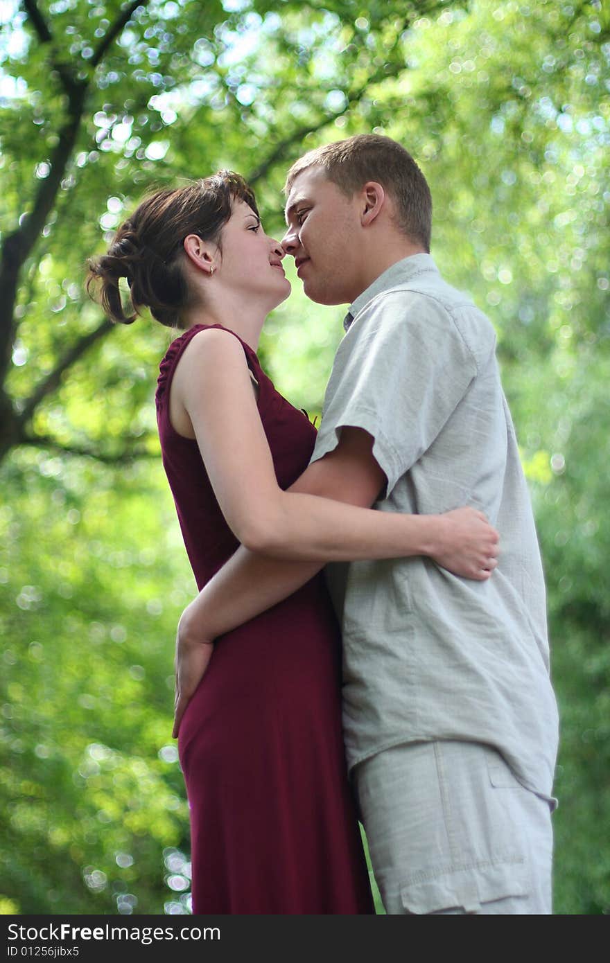 Loving couple walking in park. Loving couple walking in park