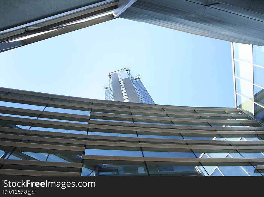 Modern blue building and blue sky. Modern blue building and blue sky