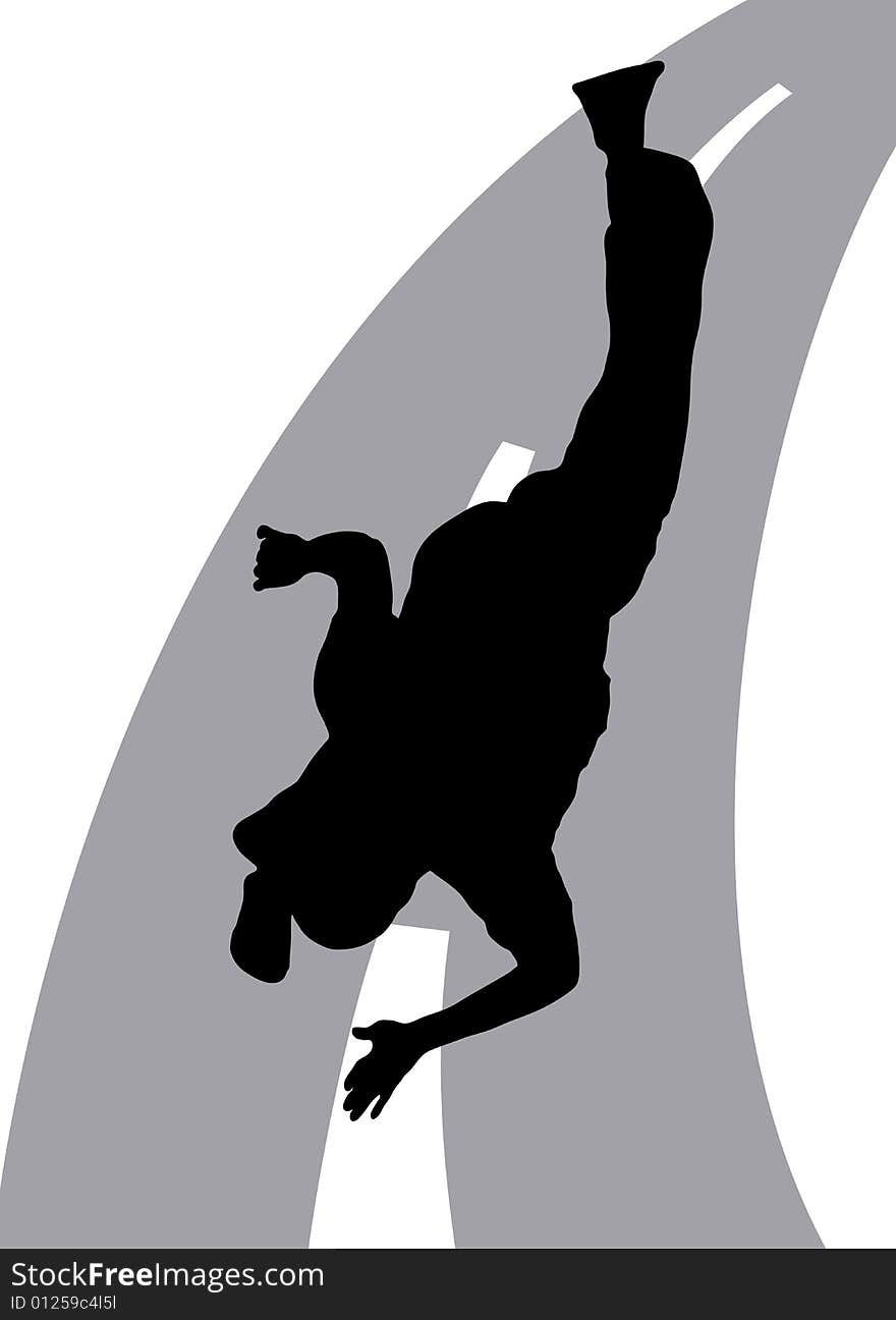 Illustration silhouette of dancer on street background. Illustration silhouette of dancer on street background