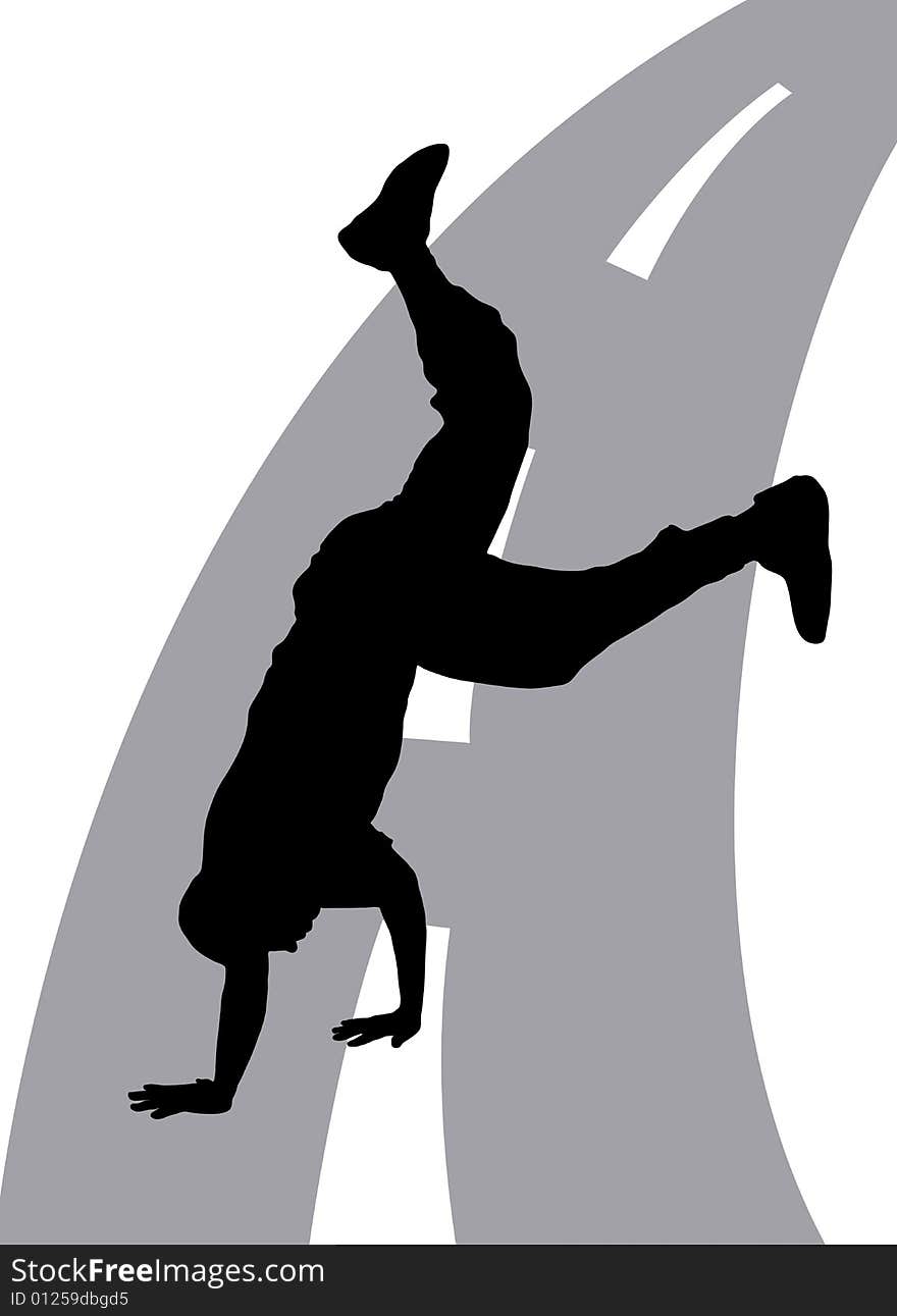 Illustration silhouette of dancer on street background. Illustration silhouette of dancer on street background