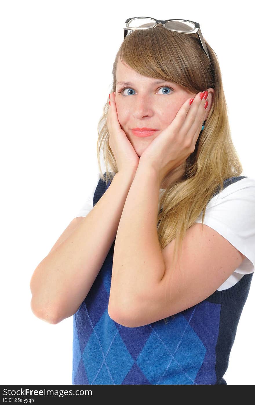 Portrait Of Beautiful Frightened Blue-eyed Girl