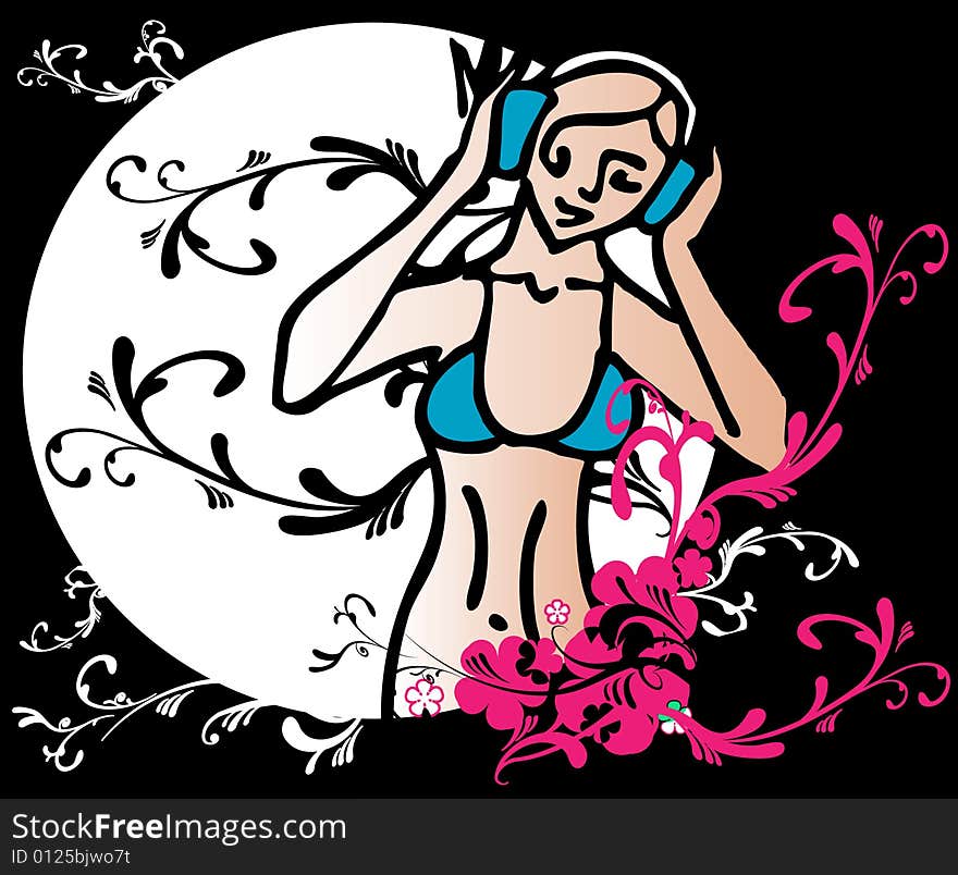 Vector music girl with ornaments