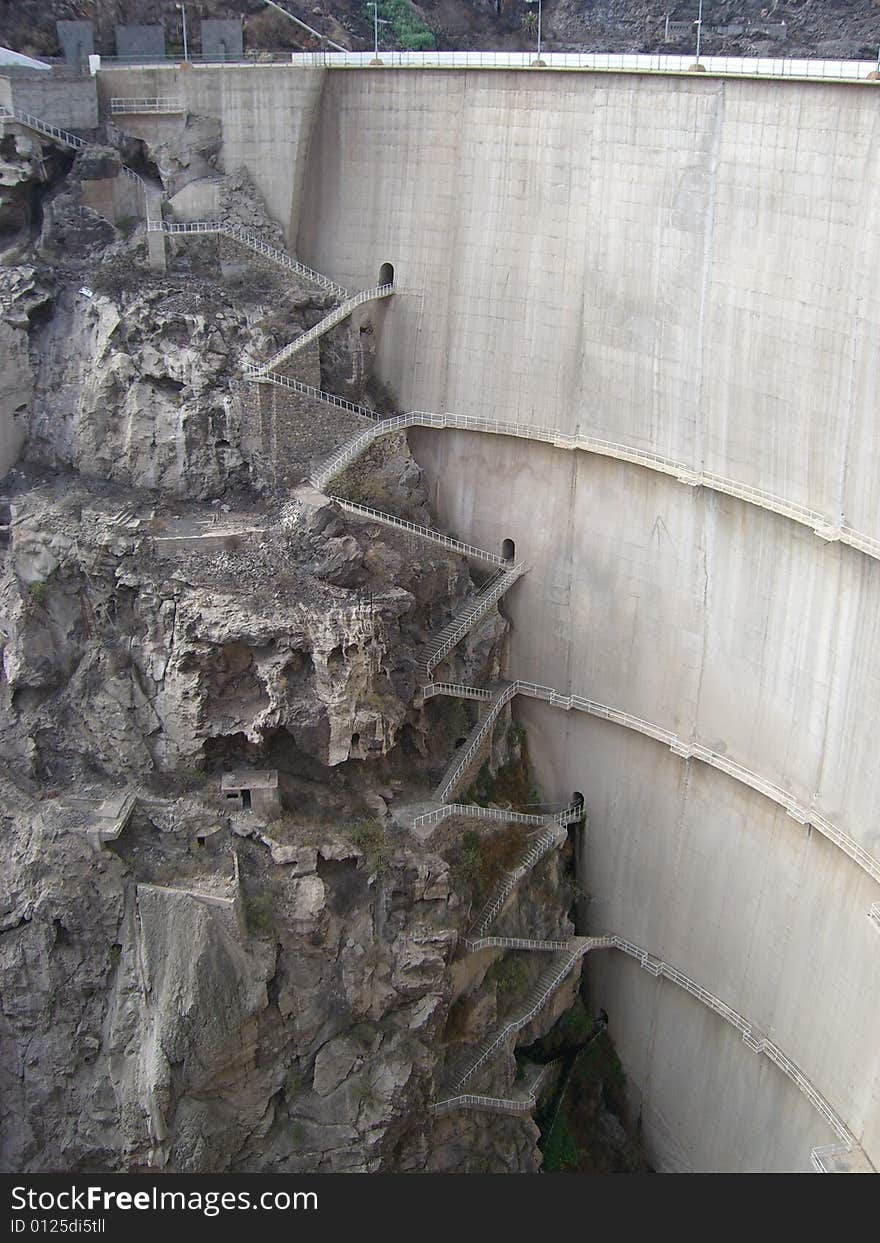 Stairs behind dam