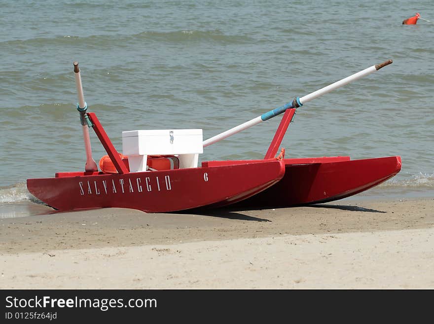 Rescue boat parked on the beach